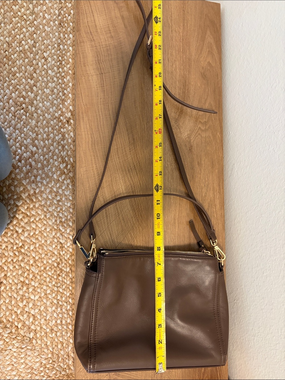 Quince Brown Leather Crossbody with Gold Hardware - Picture 8 of 9